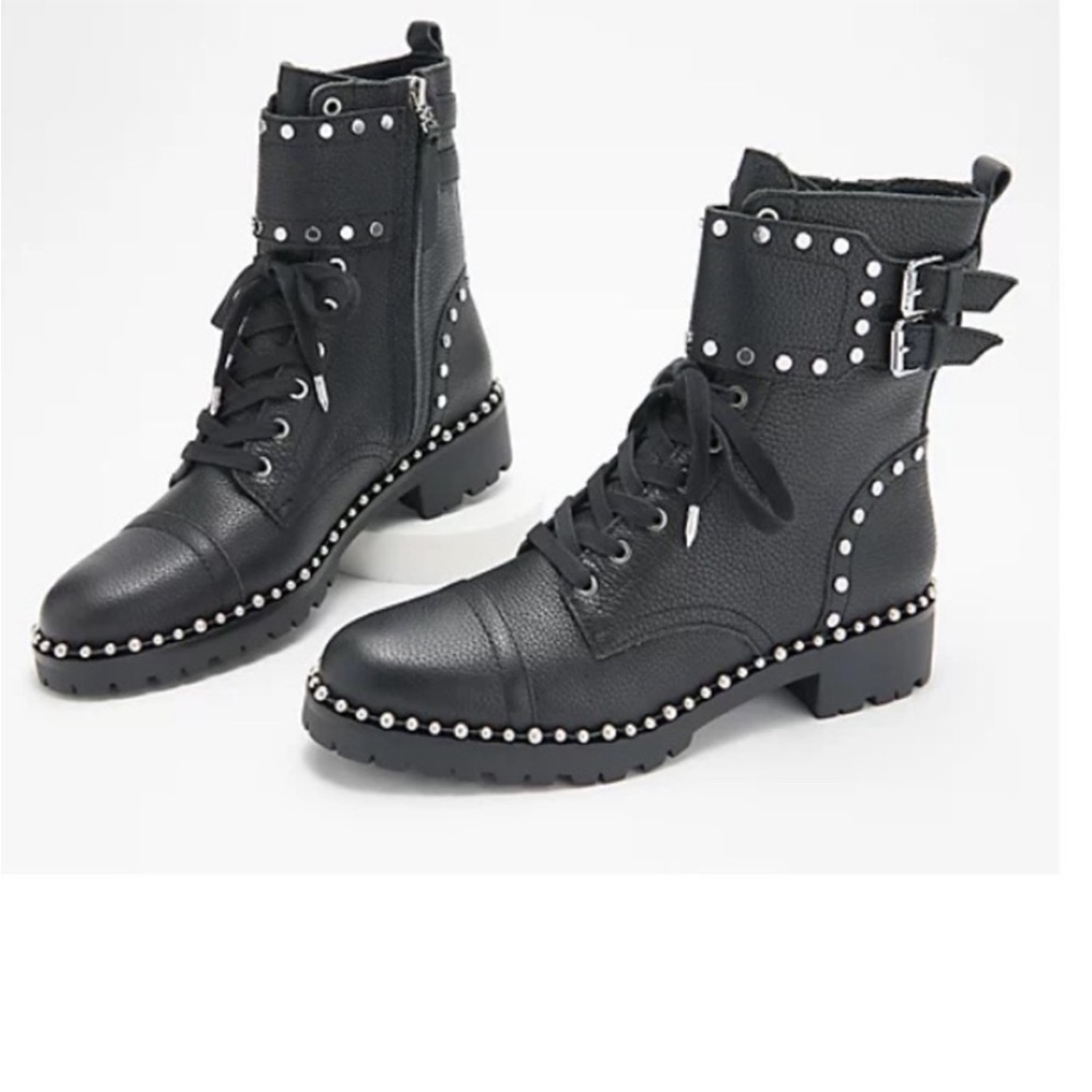 Black Combat Boots with Studs and Straps